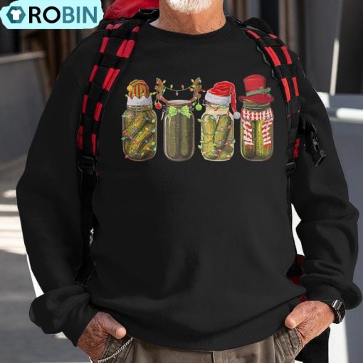 Retro Canned Pickle Christmas Light Xmas Pajama Pickle Lover Ugly Christmas Sweatshirt