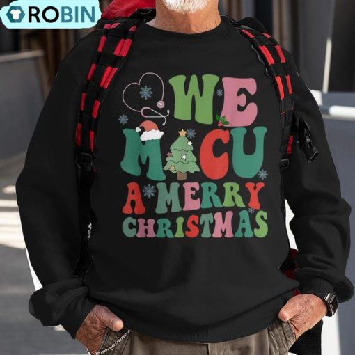 Retro We Micu A Merry Christmas Medical Icu Rn Aide Tech Ugly Christmas Sweatshirt