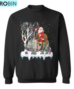 Rhinoceros Lover Xmas Santa Riding Rhino Christmas Ugly Christmas Sweatshirt
