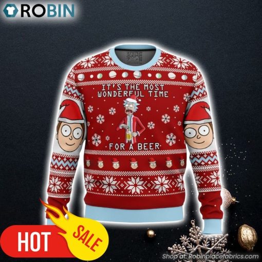 Rick and Morty Time for a Beer Ugly Christmas Sweater 3D For Men and Women