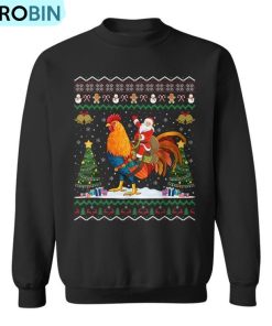 Rooster Ugly Xmas Santa Riding Rooster Christmas Ugly Christmas Sweatshirt