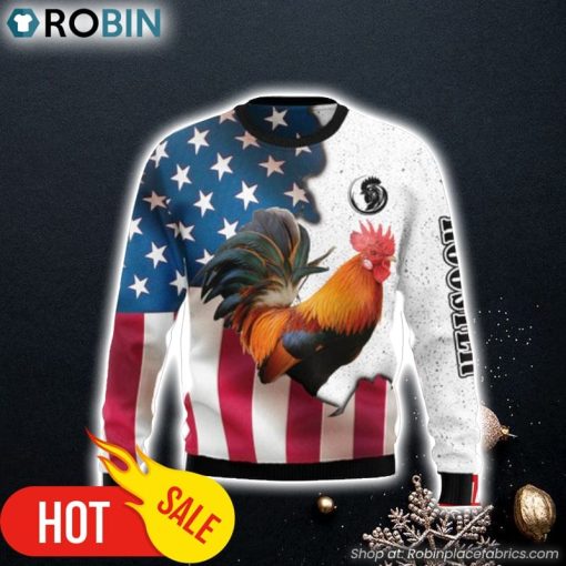 Rooster Usa Ugly Christmas Sweater 3D For Men and Women
