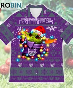Sacramento Kings Baby Yoda Star Wars Ugly Christmas Design Short Sleeve Shirt