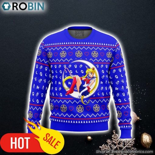 Sailor Moon Sitting on Moon Ugly Christmas Sweater 3D For Men and Women