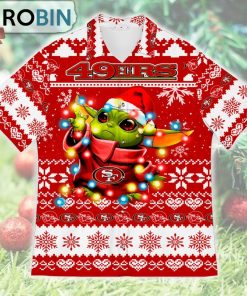 San Francisco 49ers Baby Yoda Star Wars Ugly Christmas Design Short Sleeve Shirt
