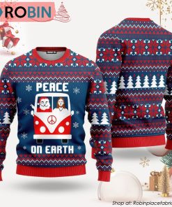 Santa And Jesus Hippie Bus Peace On Earth Ugly Christmas Sweater