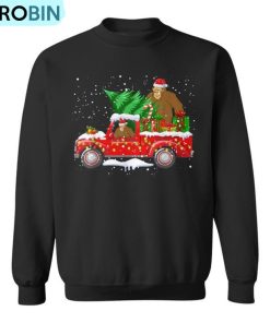 Santa Bigfoot Riding Red Truck & Xmas Tree Merry Christmas Ugly Christmas Sweatshirt