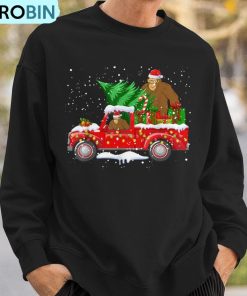 santa-bigfoot-riding-red-truck-amp-xmas-tree-merry-christmas-ugly-christmas-sweatshirt-3