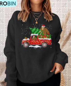 santa-bigfoot-riding-red-truck-amp-xmas-tree-merry-christmas-ugly-christmas-sweatshirt-4