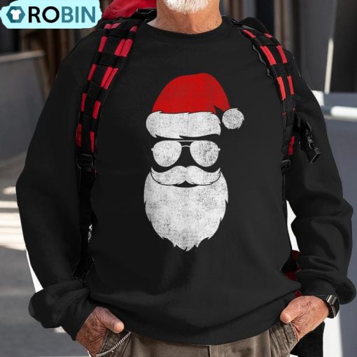 Santa Claus Face Sunglasses Hat Beard Christmas Men Ugly Christmas Sweatshirt