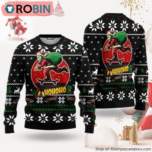 Santa Claus Ho Ho Ho Skating Ugly Christmas Sweater