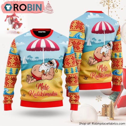 Santa Claus Mele Kalikimaka Beach Ugly Christmas Sweater