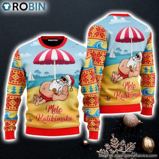 Santa Claus Mele Kalikimaka Beach Ugly Christmas Sweater For Christmas