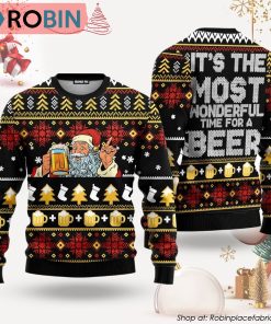 Santa Drinking Beer Ugly Christmas Sweater