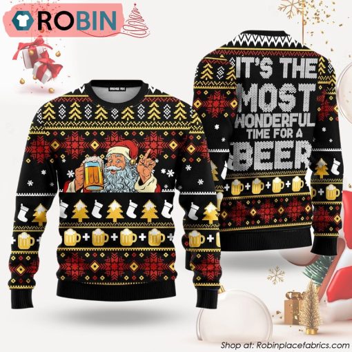 Santa Drinking Beer Ugly Christmas Sweater