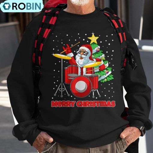 Santa Drummer Christmas Pajama X-Mas Drum Player Musician Ugly Christmas Sweatshirt