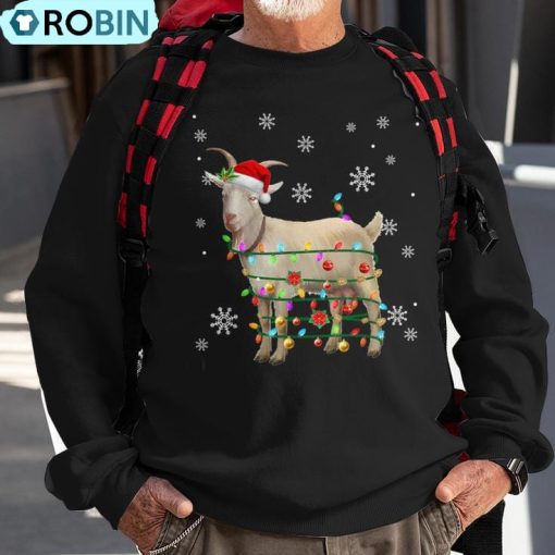 Santa Goat Christmas Tree Light Pajama X-Mas Matching Ugly Christmas Sweatshirt