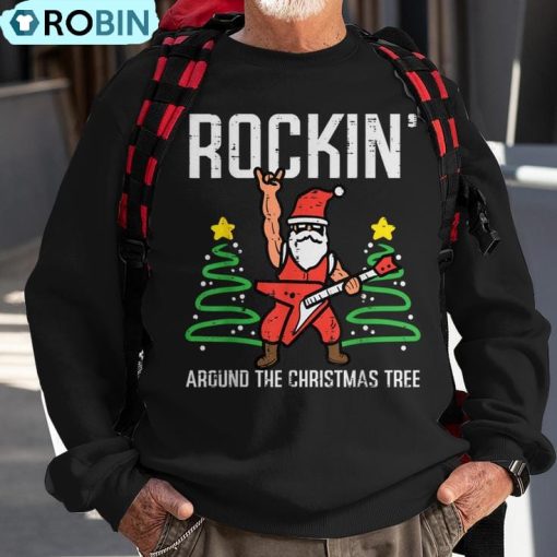 Santa Guitar Rockin Christmas Tree Xmas Rocker Boy Ugly Christmas Sweatshirt