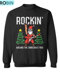 Santa Guitar Rockin Christmas Tree Xmas Rocker Boy Ugly Christmas Sweatshirt