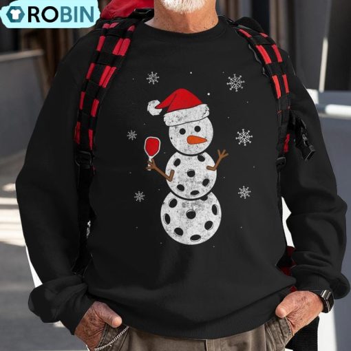 Santa Hat Snowman For Xmas Pickleball Christmas Ugly Christmas Sweatshirt