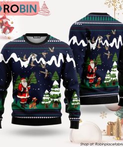 Santa Hunting Duck Navy Blue Ugly Christmas Sweater