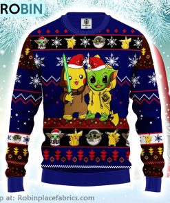 Santa Pikachu And Baby Yoda Ugly Christmas Sweater Santa Pikachu And Baby Yoda Ugly Christmas Sweater