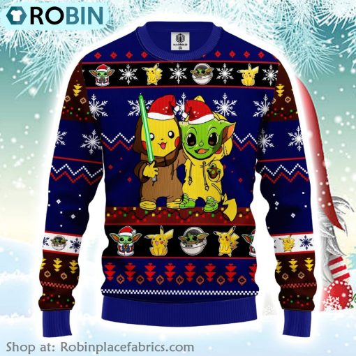 Santa Pikachu And Baby Yoda Ugly Christmas Sweater