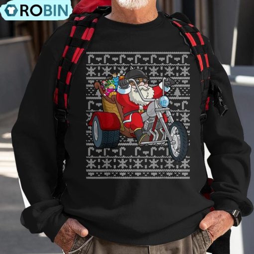 Santa Riding Motorcycle Ugly Christmas Biker Motorcycles Ugly Christmas Sweatshirt