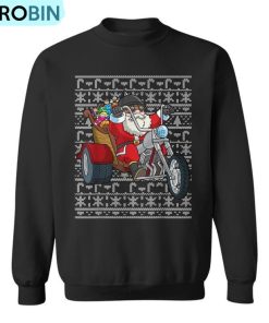 Santa Riding Motorcycle Ugly Christmas Biker Motorcycles Ugly Christmas Sweatshirt