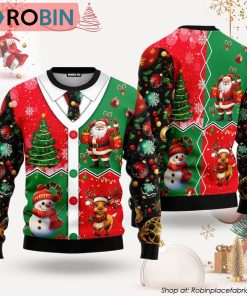 Santa Snowman Reindeer Cardigan Costume Ugly Christmas Sweater