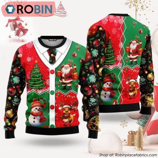 Santa Snowman Reindeer Cardigan Costume Ugly Christmas Sweater