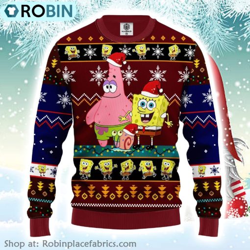 Santa Spongebob And Patrick Star Ugly Christmas Sweater