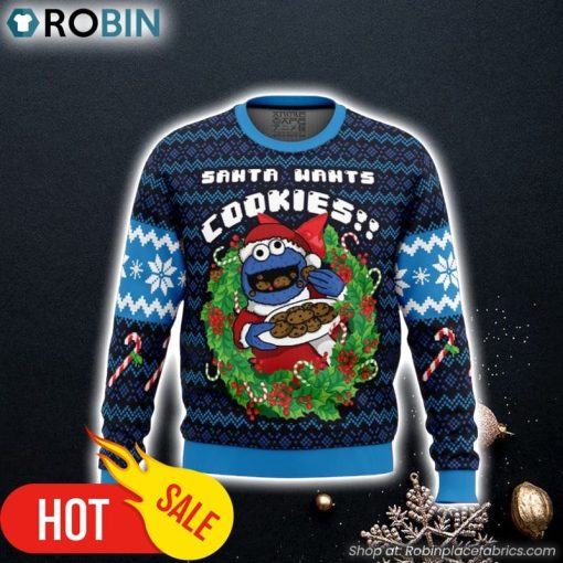 Santa’s Cookies Cookie Monster Ugly Christmas Sweater 3D For Men and Women