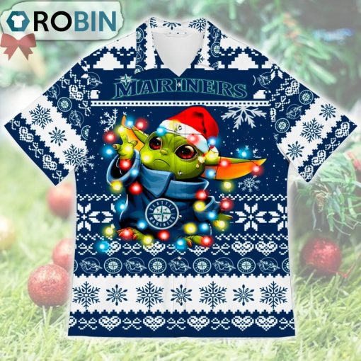 Seattle Mariners Baby Yoda Star Wars Ugly Christmas Design Short Sleeve Shirt