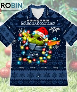 Seattle Seahawks Baby Yoda Star Wars Ugly Christmas Design Short Sleeve Shirt