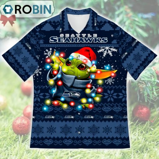 Seattle Seahawks Baby Yoda Star Wars Ugly Christmas Design Short Sleeve Shirt