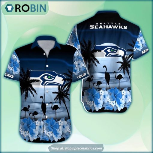 Seattle Seahawks Flamingo Tropical Leaf Pattern Hawaiian Shirt