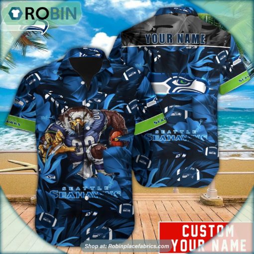 Seattle Seahawks Tropical Leaf Mascot 3D Printed Summer Hawaiian Shirt