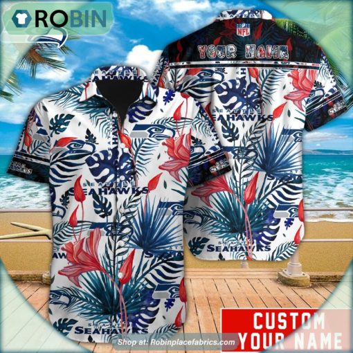 Seattle Seahawks Tropical Leaf Pattern Hawaiian Shirt