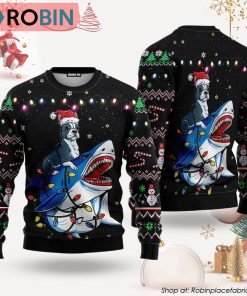 Shark Boston Terrier Ugly Christmas Sweater