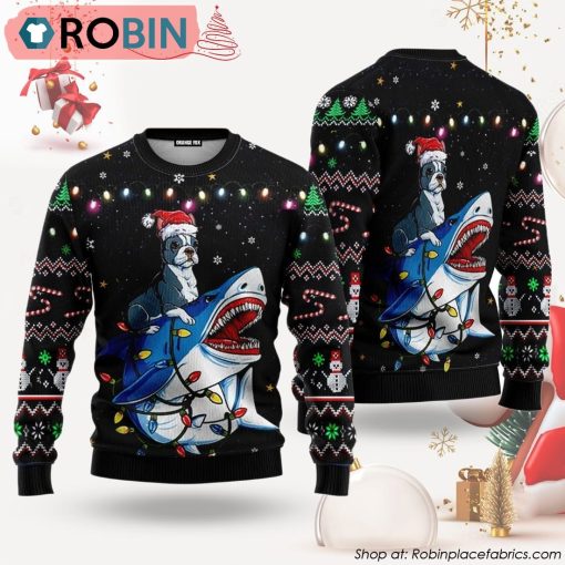 Shark Boston Terrier Ugly Christmas Sweater