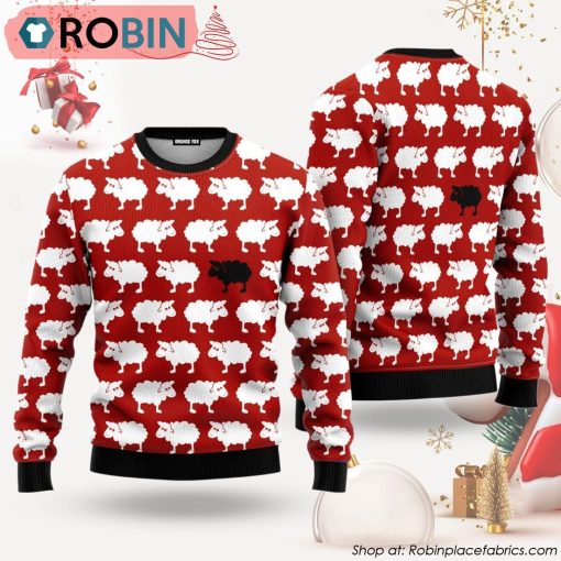 Sheep Black And White Red Ugly Christmas Sweater