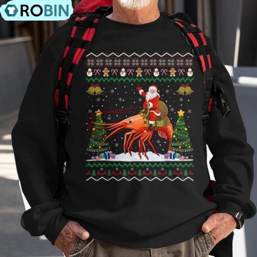 Shrimp Ugly Xmas Santa Riding Shrimp Christmas Ugly Christmas Sweatshirt