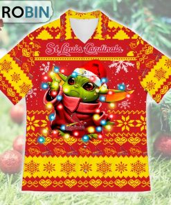 St. Louis Cardinals Baby Yoda Star Wars Ugly Christmas Design Short Sleeve Shirt