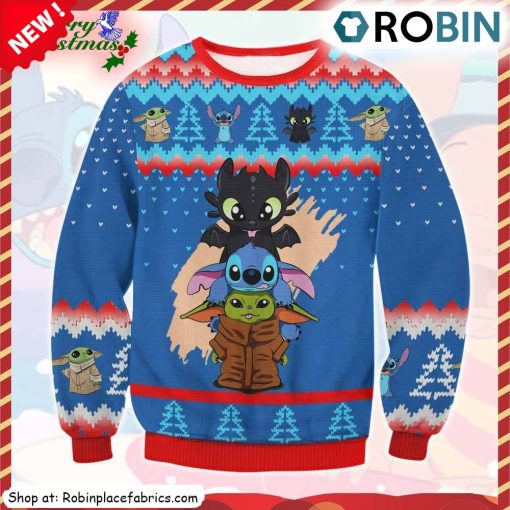Stitch Sdentato Baby Yoda Ugly Christmas Sweatshirt, Sweater