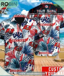 Tampa Bay Buccaneers Tropical Leaf Pattern Hawaiian Shirt Tampa Bay Buccaneers Tropical Leaf Pattern Hawaiian Shirt