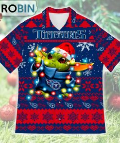 Tennessee Titans Baby Yoda Star Wars Ugly Christmas Design Short Sleeve Shirt