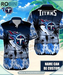 Tennessee Titans Flamingo Tropical Leaf Pattern Hawaiian Shirt Tennessee Titans Flamingo Tropical Leaf Pattern Hawaiian Shirt