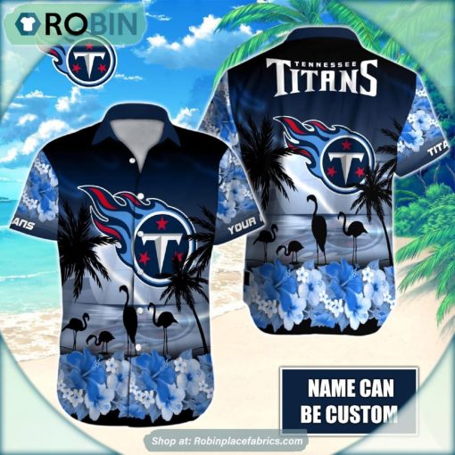 Tennessee Titans Flamingo Tropical Leaf Pattern Hawaiian Shirt