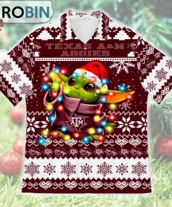 Texas AM Aggies Baby Yoda Star Wars Ugly Christmas Design Short Sleeve Shirt